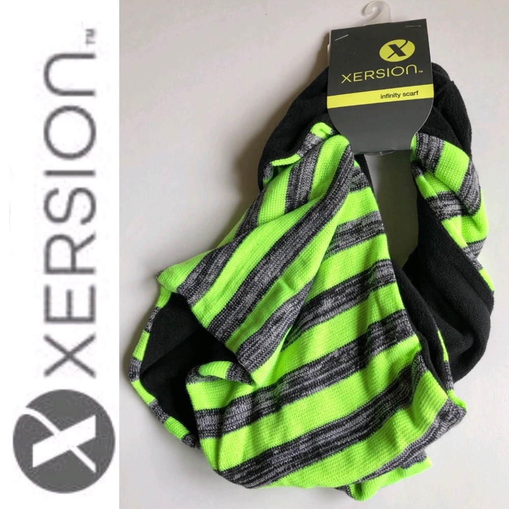 NEW XERSION Infinity Scarf Lime Green Gray Stripes Women’s UNISEX